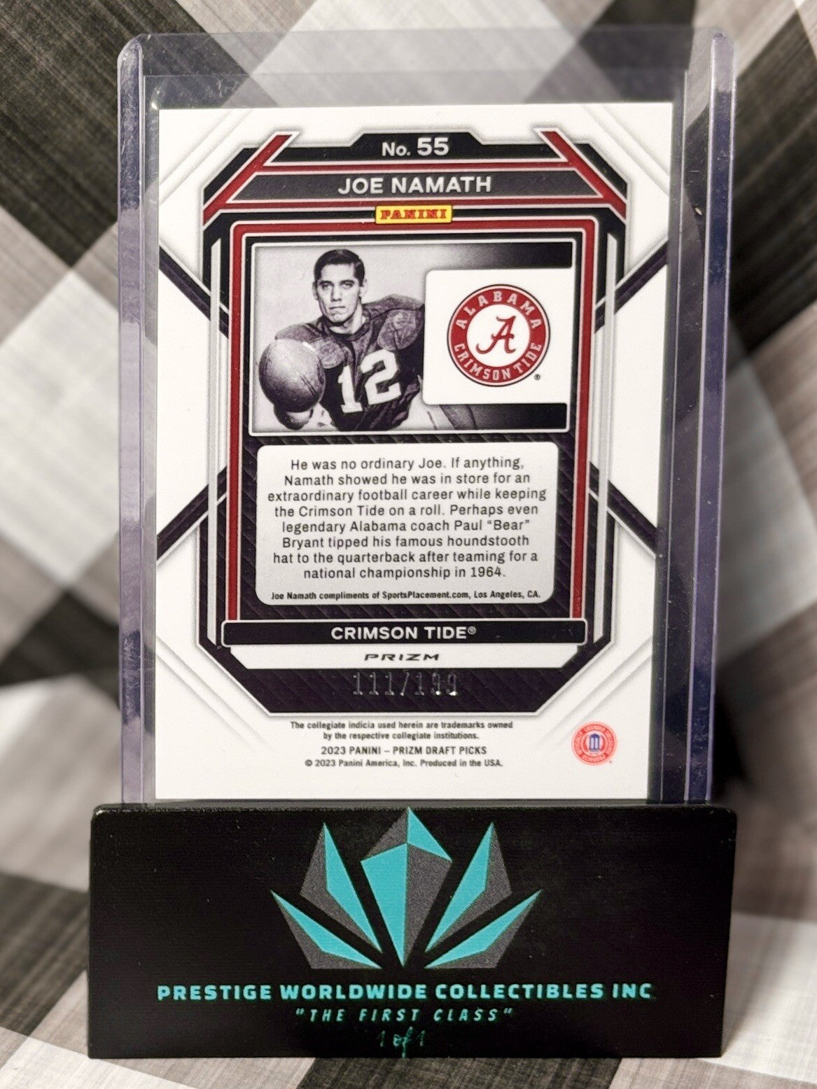 Joe Namath 2023 Panini Prizm Draft Picks Blue /199 #55 Alabama & New York Jets