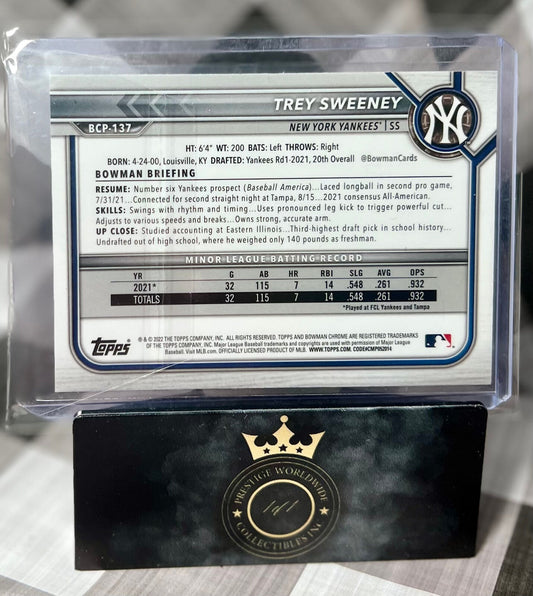 Trey Sweeney 2022 Bowman Chrome 1st Mojo Refractor #BCP-137