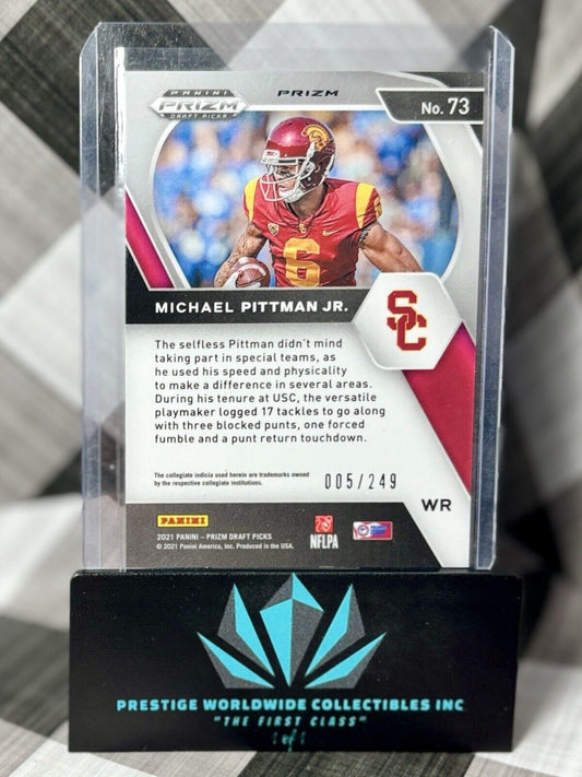 Michael Pittman Jr. 2021 Prizm Draft Picks Blue Wave Prizm /249 #73 USC & Colts