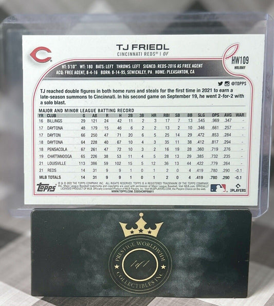 ❄️❄️ 2022 Topps Holiday #HW109 TJ Friedl Metallic Snowflake Reds Rookie RC ❄️❄️