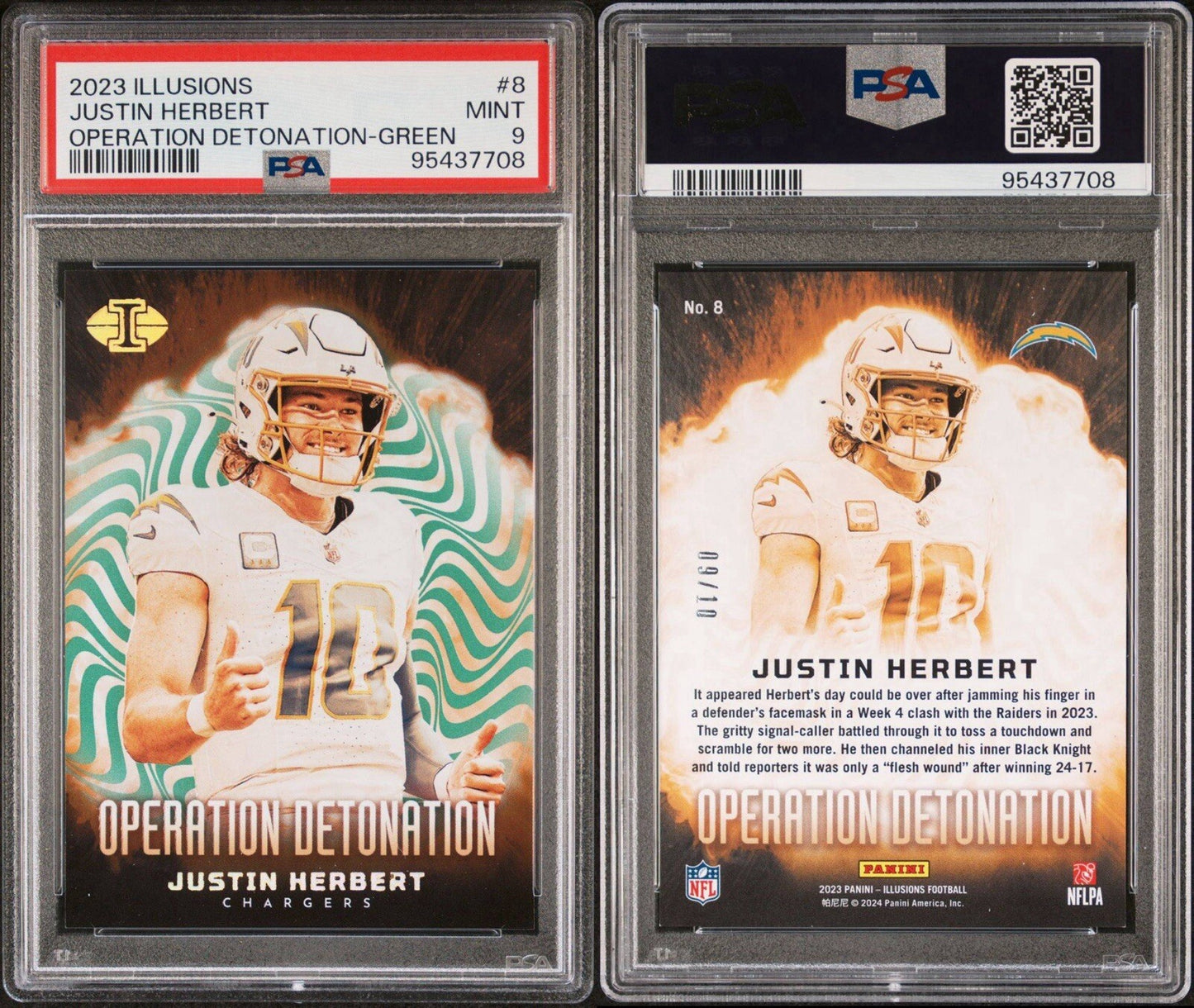 Justin Herbert 2023 Illusions Operation Detonation Green /10 PSA 9 #8 Chargers