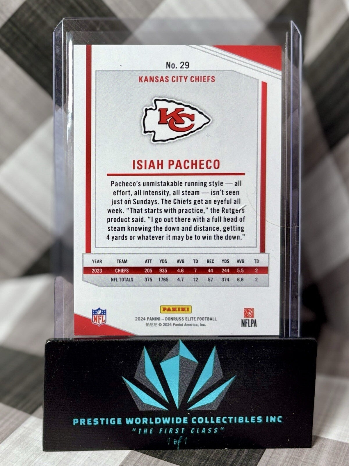 Isiah Pacheco 2024 Panini Donruss Elite Red /249 #29 Kansas City Chiefs