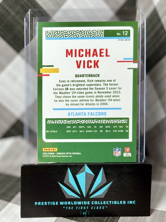 Michael Vick 2023 Donruss Optic Blue Stars Emoji #12 Atlanta Falcons SP