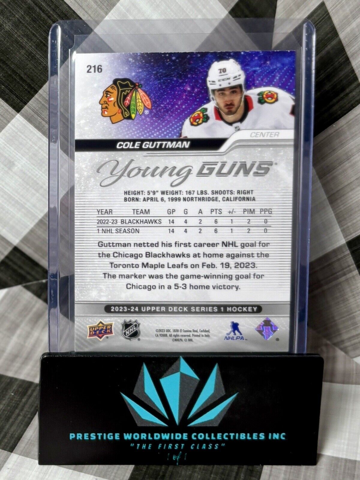 Cole Guttman 2023-24 Upper Deck Series 1 Young Guns Rookie #216 Blackhawks RC