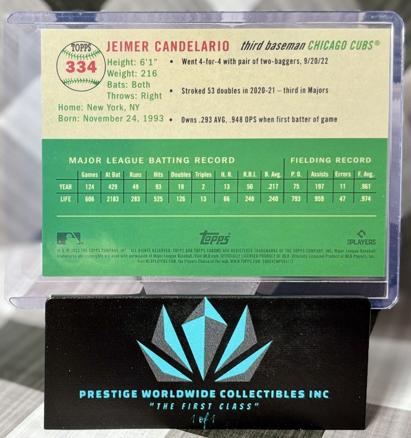 Jeimer Candelario 2023 Topps Chrome Platinum Topps Refractor /499 #334 Cubs