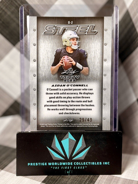 Aidan O'Connell 2023 Leaf Trinity Steel Purple Lava Rookie /49 #S-2 LV Raiders