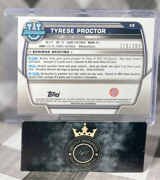 Tyrese Proctor 2023 Bowman U Rookie Purple Mini Diamonds /399 #28 Duke RC