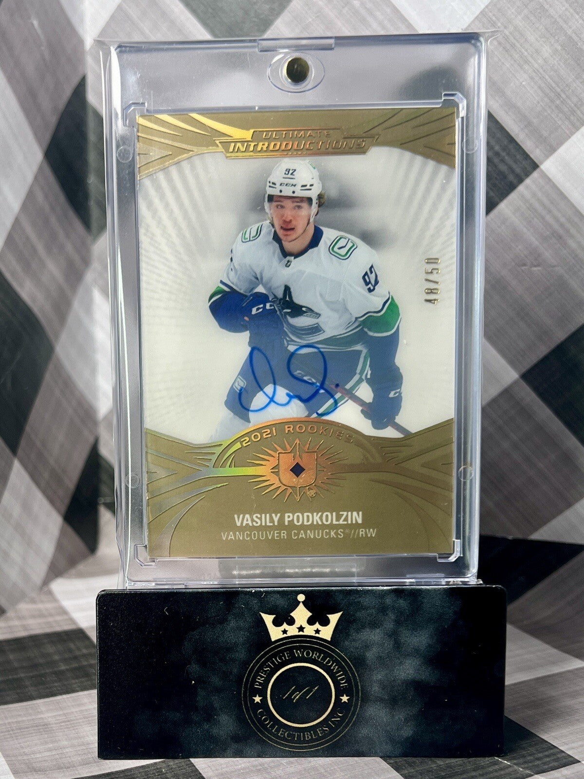 Vasily Podkolzin 2021-22 UD Ultimate Introductions Rookie Auto /50 #UI16 Canucks