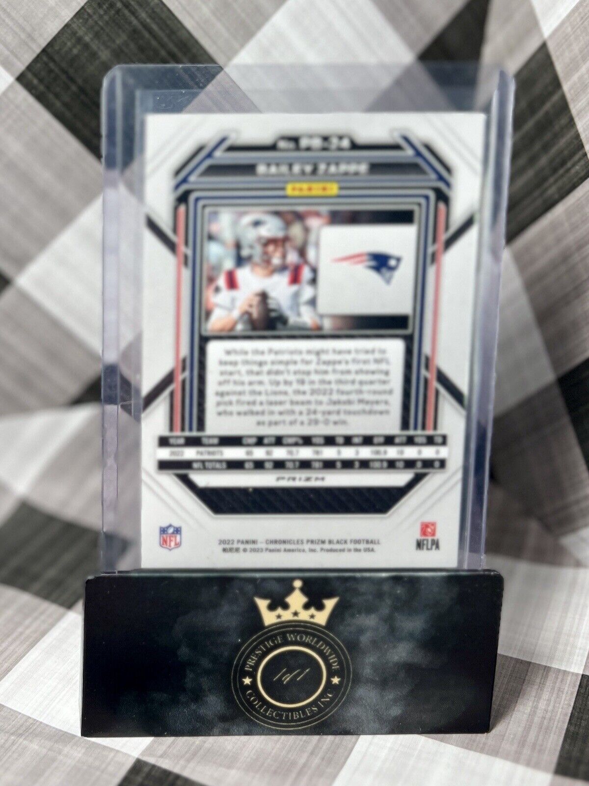 Bailey Zappe 2022 Panini Chronicles Football Prizm Black Silver #PB-24 NE Pats