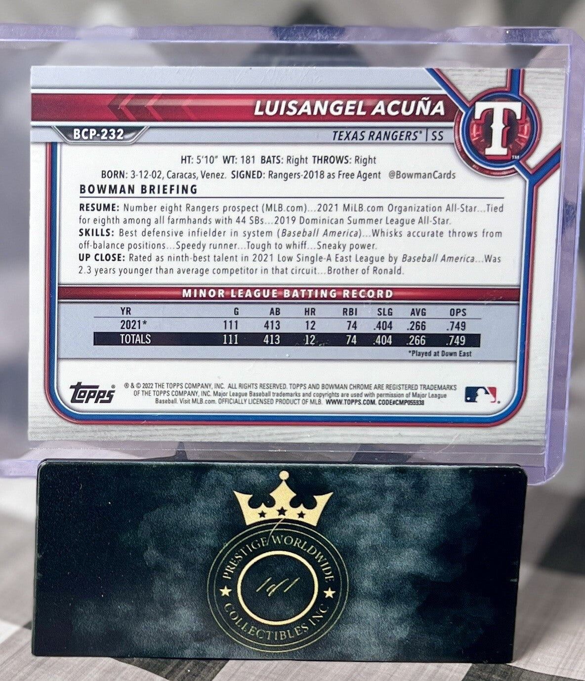Luisangel Acuna 2022 Bowman Chrome Mojo Refractor #BCP-232 Texas Rangers