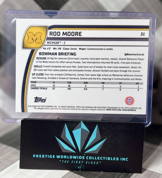 Rod Moore 2024 Bowman U Chrome 1st Bowman Pink Lava #31 Michigan Wolverines RC