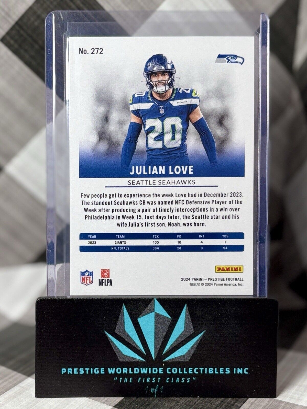 Julian Love 2024 Panini Prestige Green Xtra Points /299 #272 Seattle Seahawks