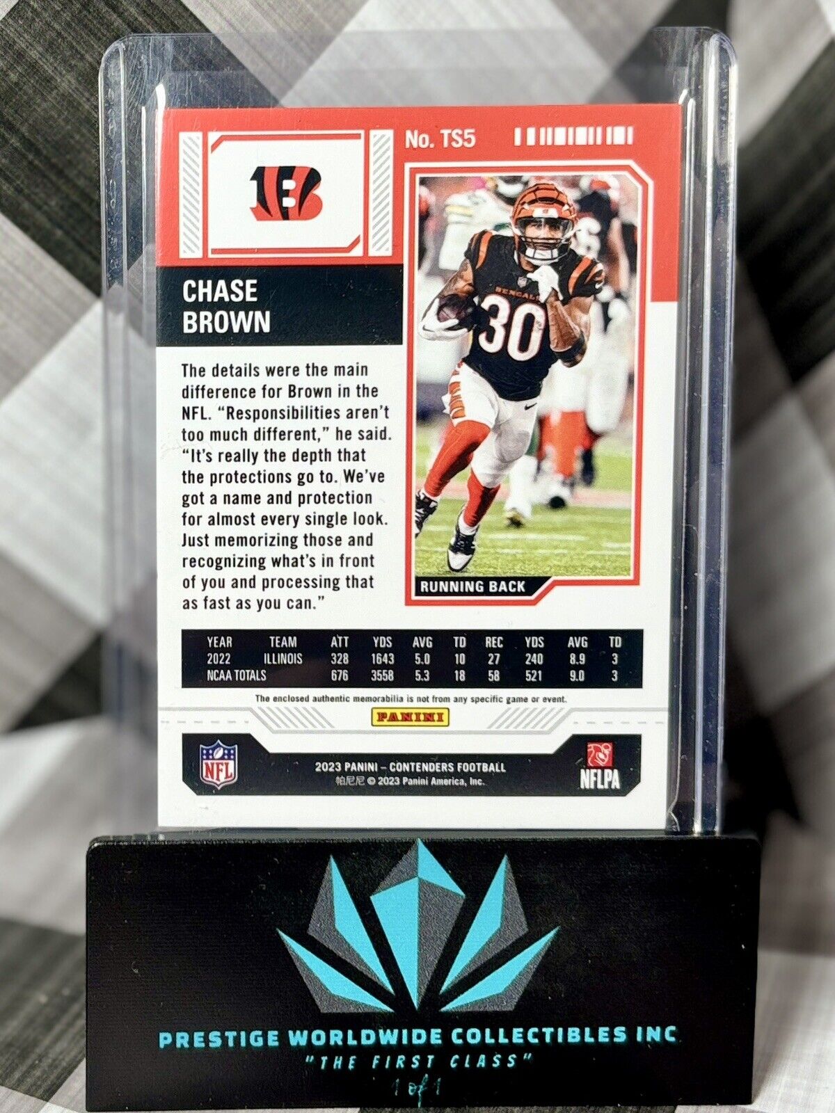 Chase Brown 2023 Contenders Rookie Ticket Patch #TS5 Cincinnati Bengals RC