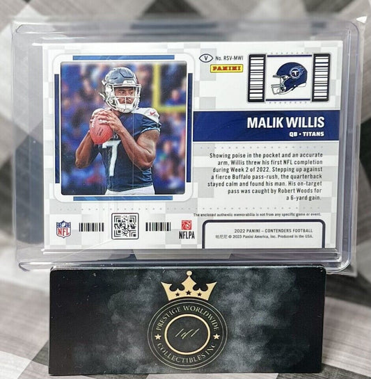 Malik Willis 2022 Contenders Season Ticket Rookie Patch #RSV-MWI Titans Var SP