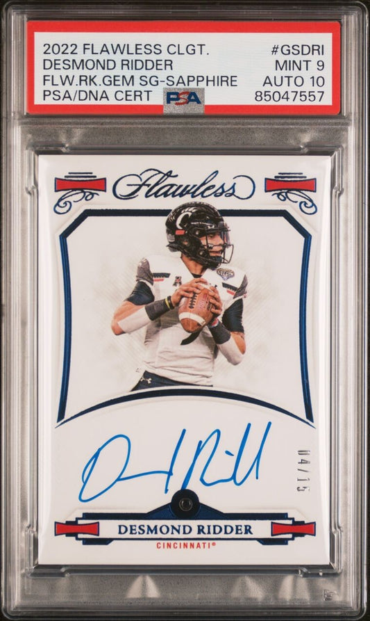 Desmond Ridder 2022 Flawless Sapphire RC Patch Auto /15 PSA 9/10 #GS-DRI Arizona