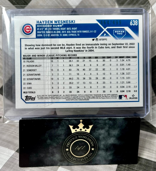 Hayden Wesneski 2023 Topps Green Foil Rookie /499 #638 - CHI Cubs