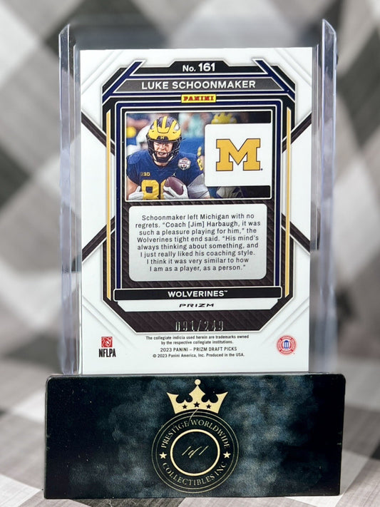 Luke Schoonmaker 2023 Panini Prizm Draft Picks Blue Wave /249 #161 MI Wolverines