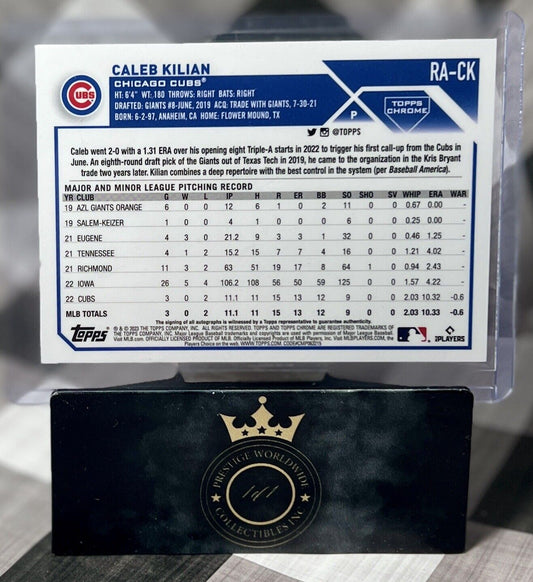 Caleb Kilian 2023 Topps Chrome Rookie Auto Autograph RC #RA-CK Chicago Cubs RC