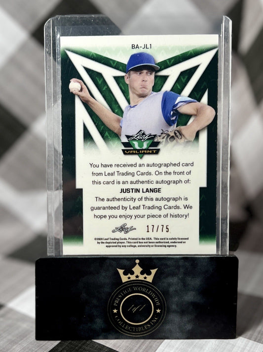 Justin Lange 2020 Leaf Valiant Rookie Auto Orange Prismatic /75 #BA-JL1 NYY SDP
