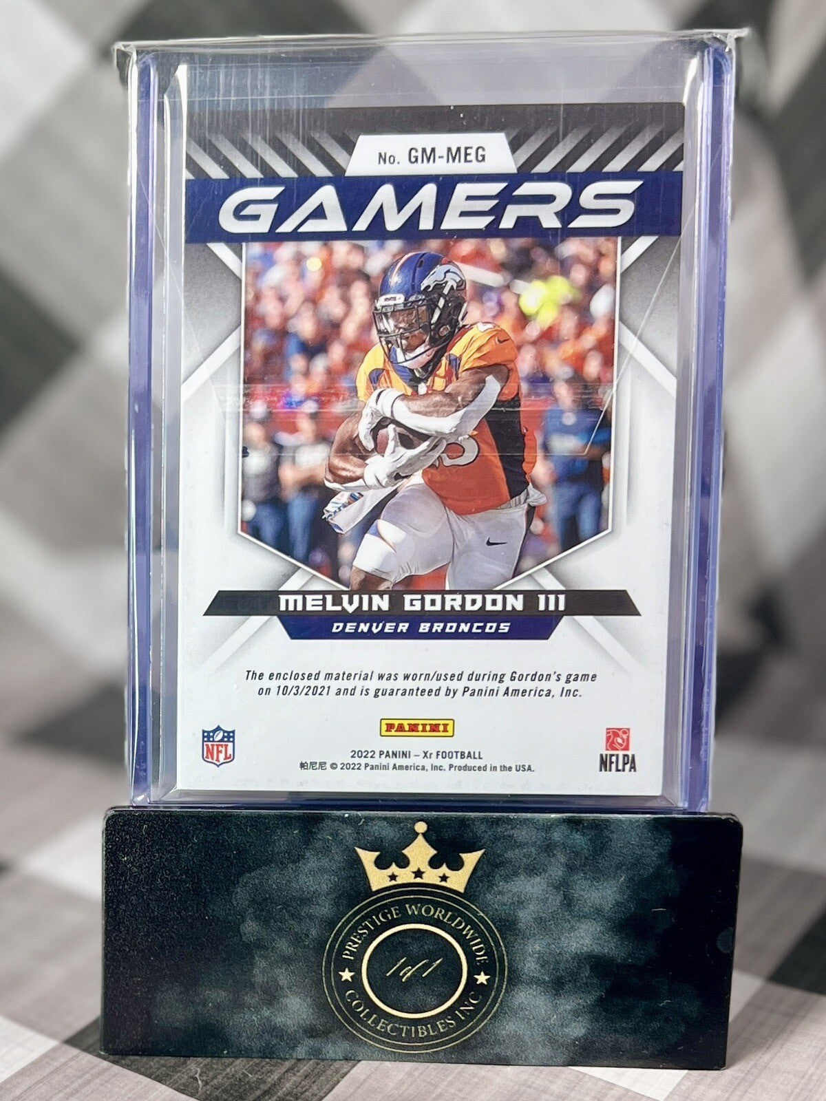 Melvin Gordon III 2022 Xr Gamers Patch 10/3/2021 Game Worn /25 #GM-MEG Broncos