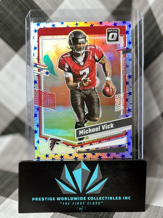 Michael Vick 2023 Donruss Optic Blue Stars Emoji #12 Atlanta Falcons SP