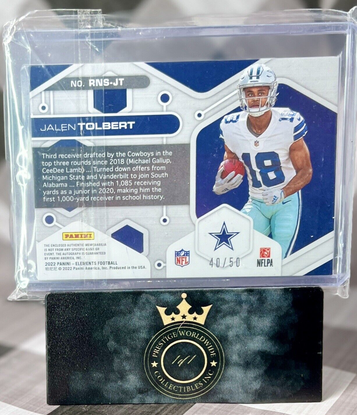 Jalen Tolbert 2022 Elements Rookie Blue Neon On Card Auto /50 #RNS-JT Cowboys