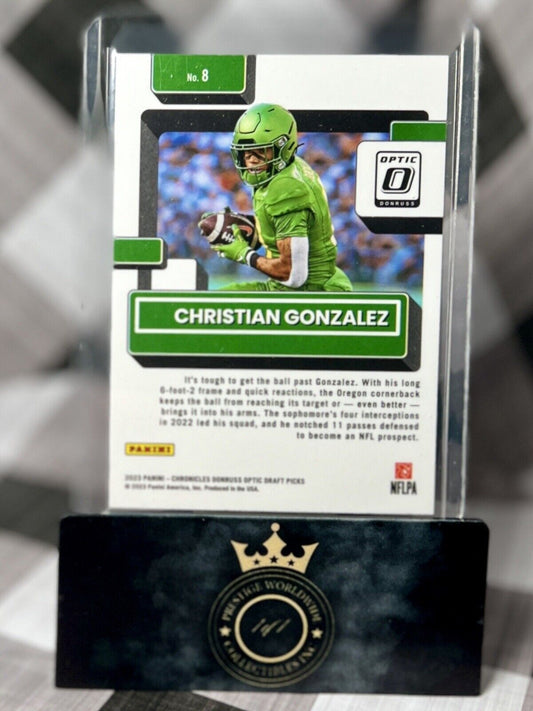 Christian Gonzalez 2023 Chronicles Optic Rated Rookie #8 Oregon Patriots RC