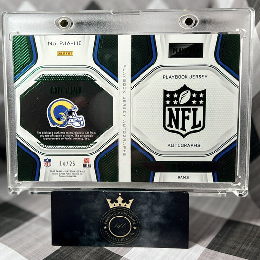 Henry Ellard 2022 Playbook Green 3-Color Patch Auto Booklet /25 #PJA-HE STL Rams