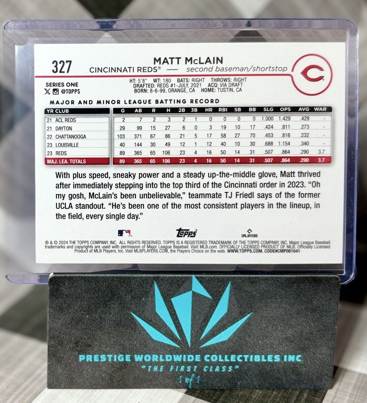 Matt Mclain 2024 Topps Series 1 Easter Foil Rookie #327 Cincinnati Reds RC