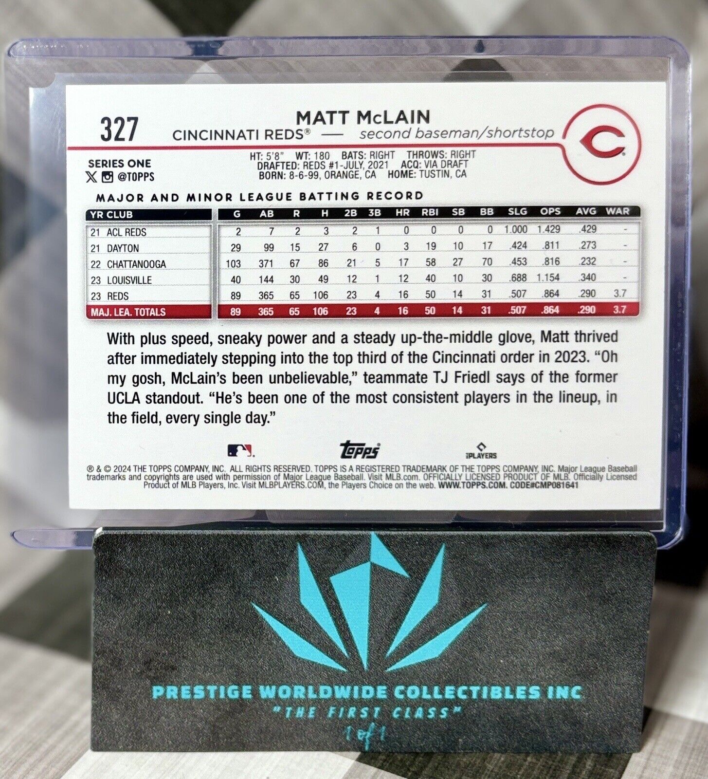 Matt Mclain 2024 Topps Series 1 Easter Foil Rookie #327 Cincinnati Reds RC