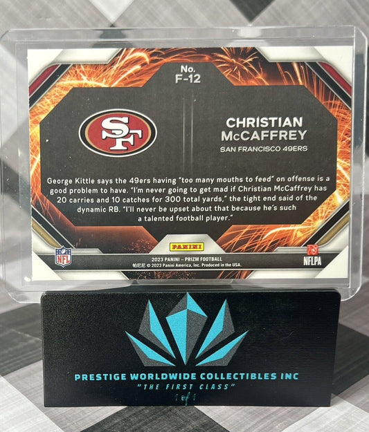 Christian McCaffrey 2023 Panini Prizm Fireworks #F-12 San Francisco 49ers Insert