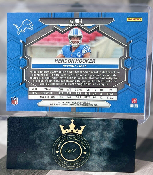 Hendon Hooker 2023 Mosaic NFL Debut Pink Camo Rookie #ND-1 Detroit Lions RC