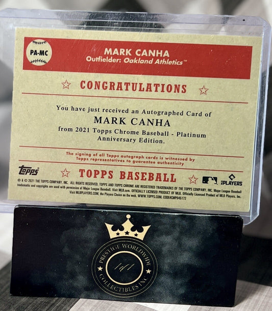 Mark Canha 2021 Topps Chrome Platinum Anniversary Auto #PA-MC Oakland Aâ€™s