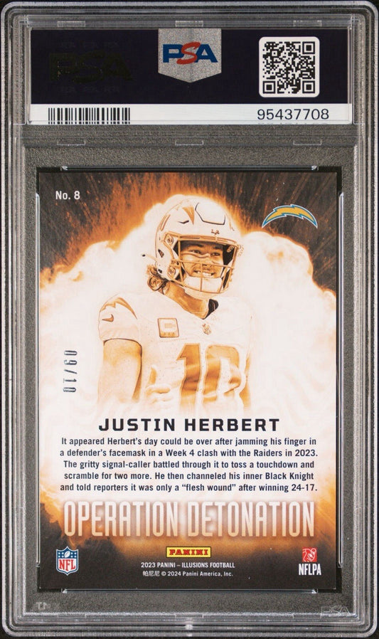 Justin Herbert 2023 Illusions Operation Detonation Green /10 PSA 9 #8 Chargers