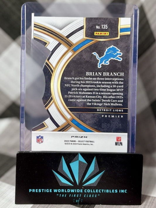 Brian Branch 2023 Select Premier Level Green Die Cut Rookie /499 #135 Lions RC