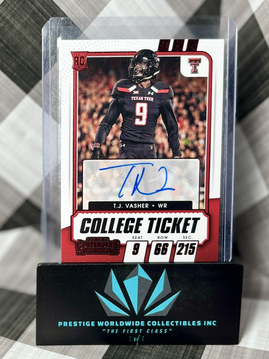TJ Vasher 2021 Contenders Draft Pick College Ticket Red Rookie Auto #243 Cowboys