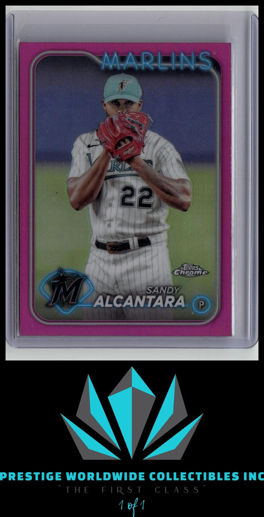 Sandy Alcantara 2024 Topps Chrome Pink Refractor #138 Miami Marlins