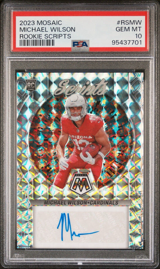 Michael Wilson 2023 Mosaic Rookie Scripts Silver Auto PSA 10 #RS-MW Cardinals RC