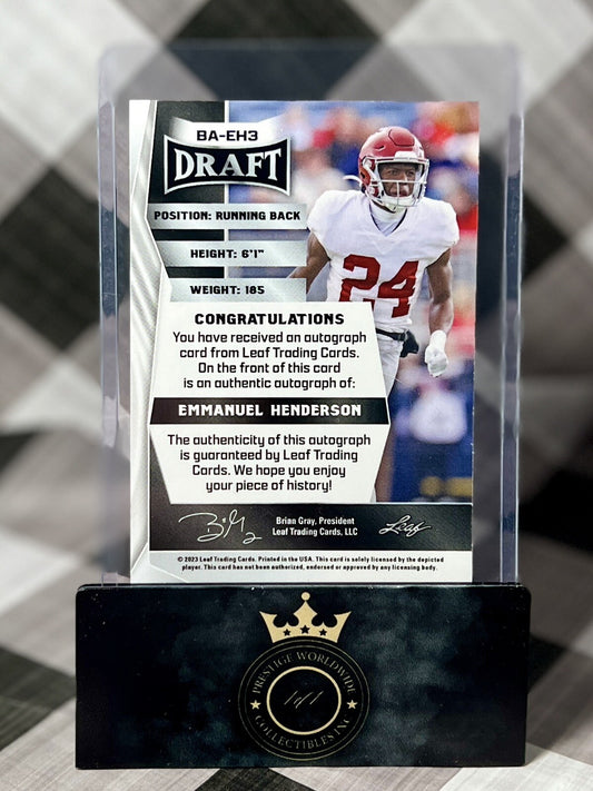 Emmanuel Henderson 2023 Leaf Draft AUTO #BA-EH3 Alabama Crimson Tide RB
