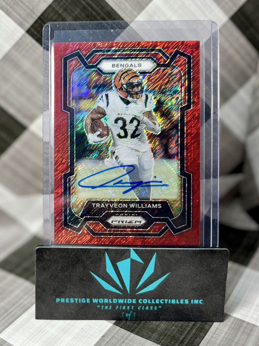 Trayveon Williams 2023 Prizm FOTL Red Shimmer Auto Last Print 35/35 #59 Bengals