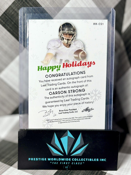 Carson Strong 2022 Leaf Happy Holiday Rookie Auto #HH-CS1 Nevada & Eagles