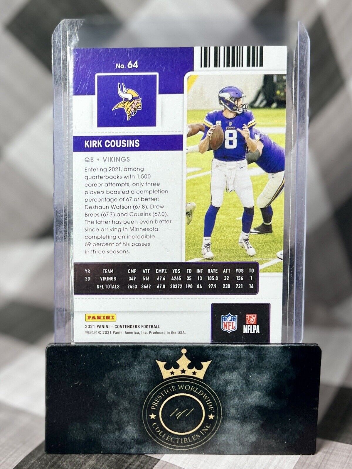 Kirk Cousins 2021 Contenders Optic Season Ticket Purple Match /199 #64 Vikings