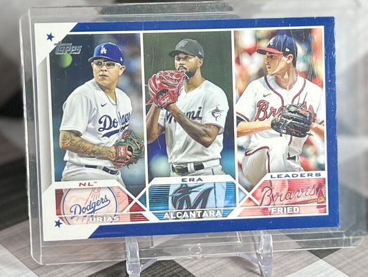 URIAS, ALCANTARA, FRIED 2023 Topps MLB NL ERA LEADERS #211 ROYAL BLUE CARD SP