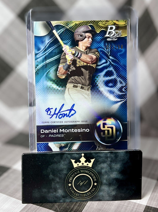Daniel Montesino 2023 Bowman Platinum Blue Foil Auto /150 #TOP-16 SD Padres SP