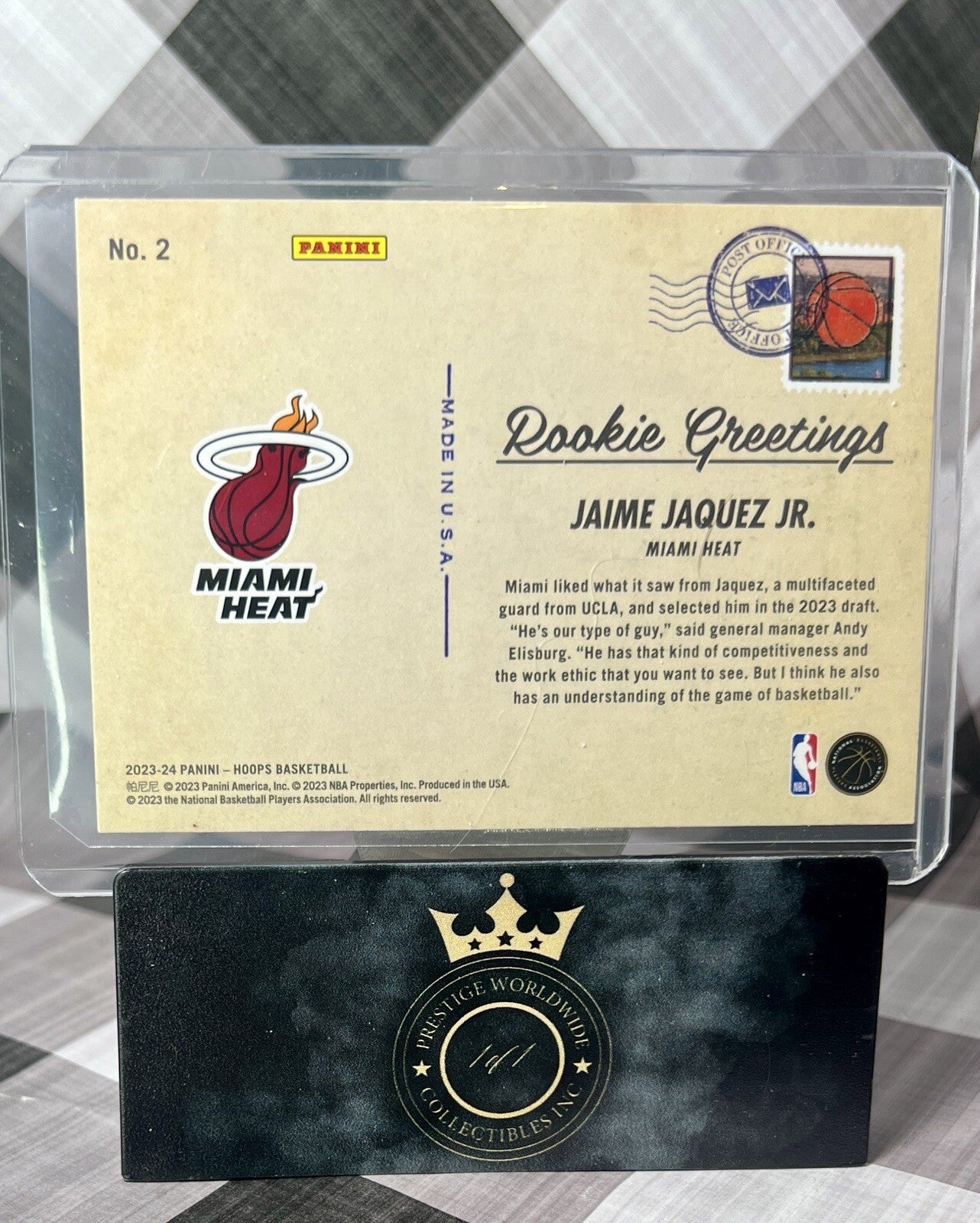 Jamie Jaquez Jr. 2023-24 NBA Hoops Rookie Greetings From Miami #2 Miami Heat RC