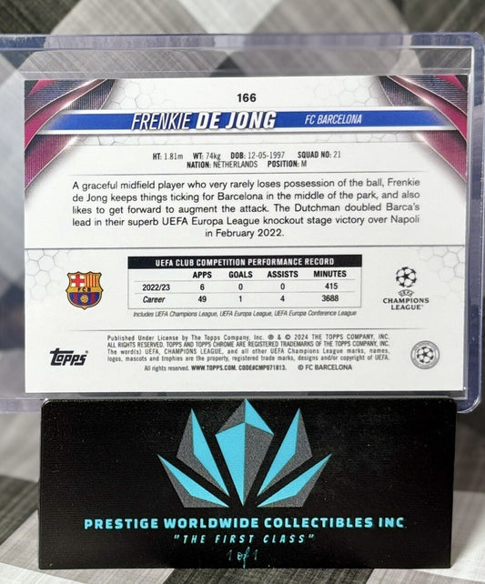 Frankie De Jong 2024 Topps Chrome Road To UEFA Euro Green BW /225 #166 ManU