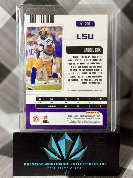 Jabril Cox 2021 Contenders College Ticket Rookie Auto #201 NDSU LSU & Cowboys RC