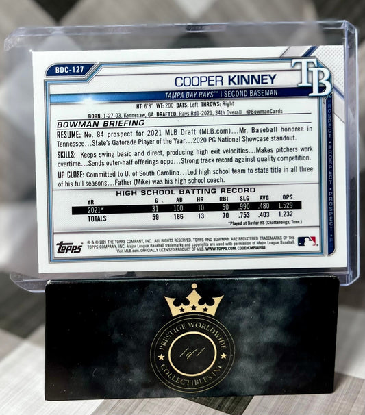 Cooper Kinney 2021 Bowman Chrome Draft 1st BW Raywave Refractor #BDC-127 TB Rays