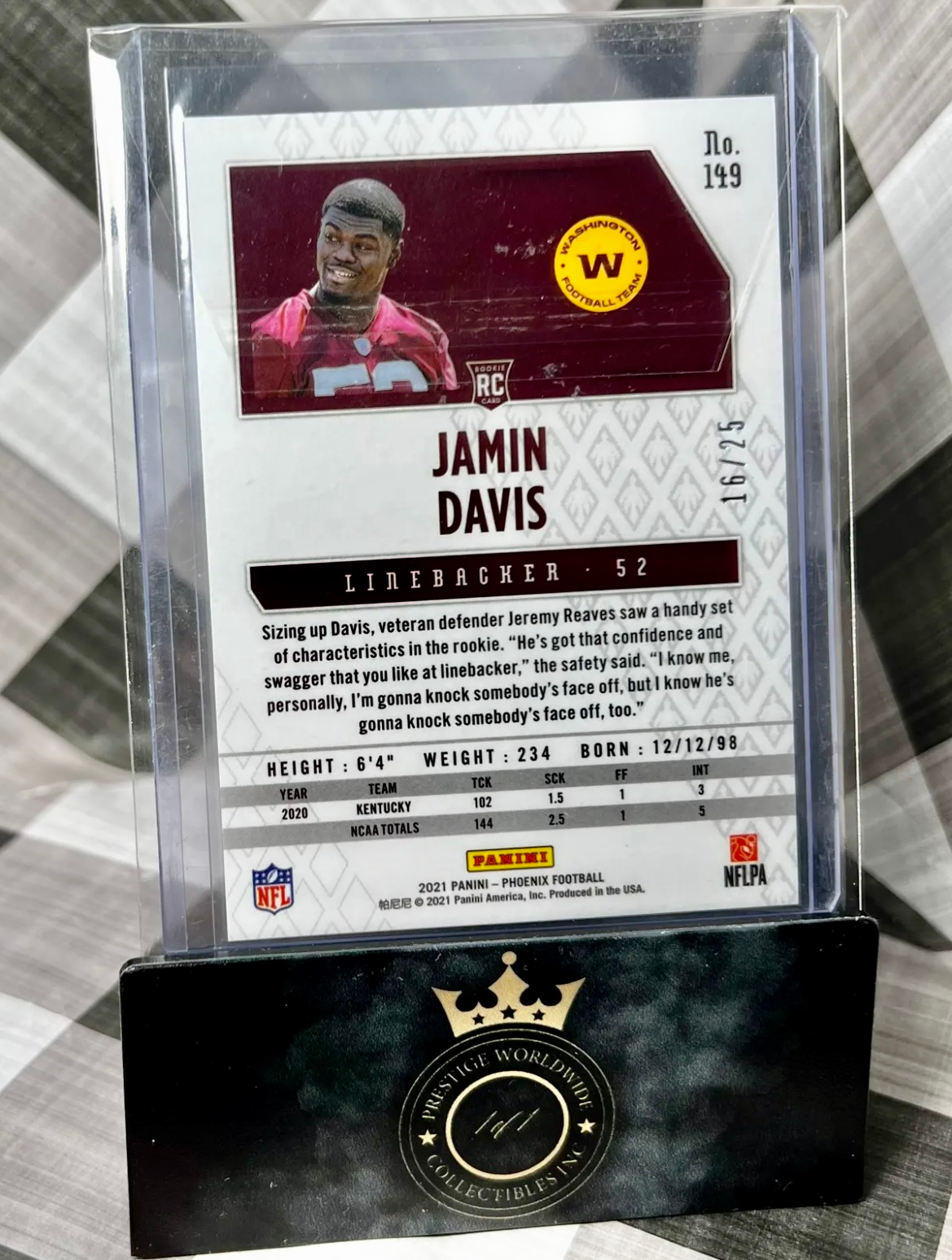 Jamin Davis 2021 Phoenix Rookie Green Laser /25 SSP #149 - Commanders