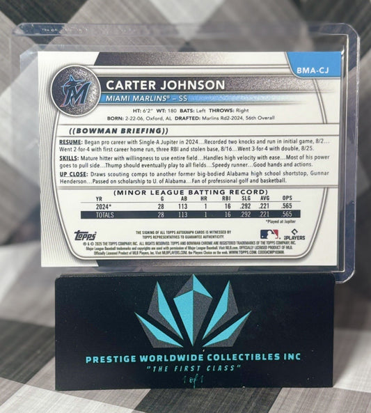 Carter Johnson 2025 Bowman Chrome Mojo Mega Box On Card Auto #BMA-CJ Marlins